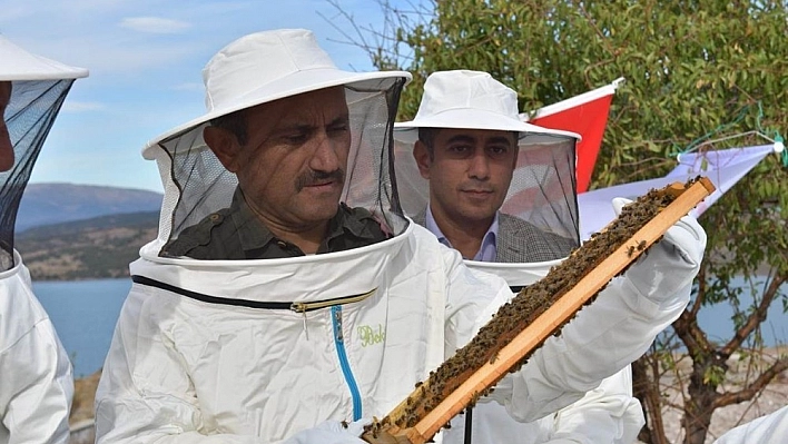 Vali, arıcı kıyafeti giydi, arılı kovanları genç çiftçilere verdi 