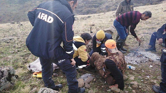 Av köpeği, ayağı kırılan sahibinin başından ayrılmadı 