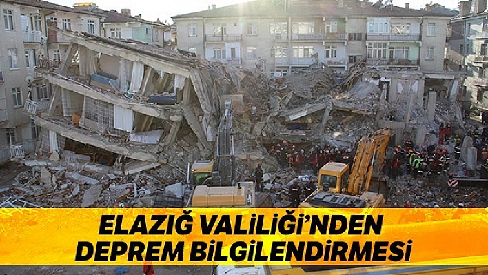 Elazığ Valiliği'nden Deprem ile İlgili Bilgilendirme