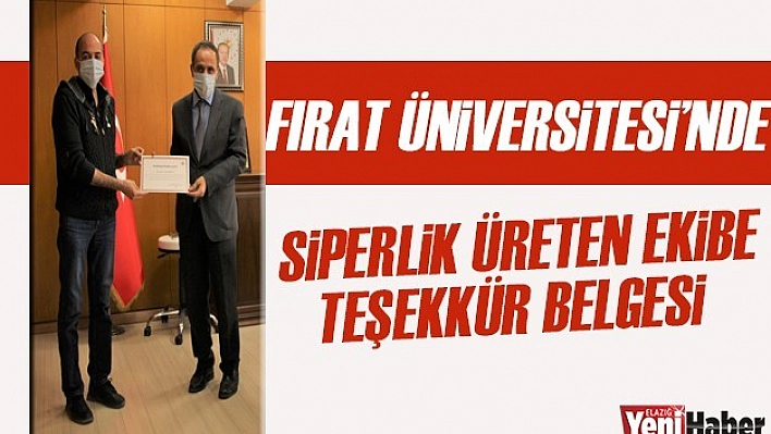 Siperlik Maske Üreten Ekibe Teşekkür Belgesi