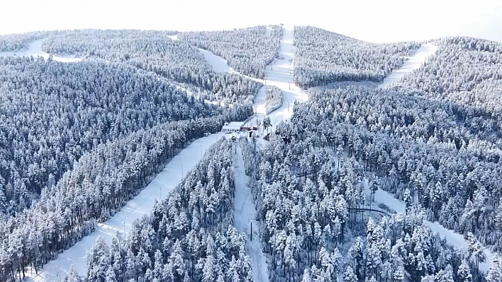 Beyaza bürünen Sarıkamış havadan görüntülendi