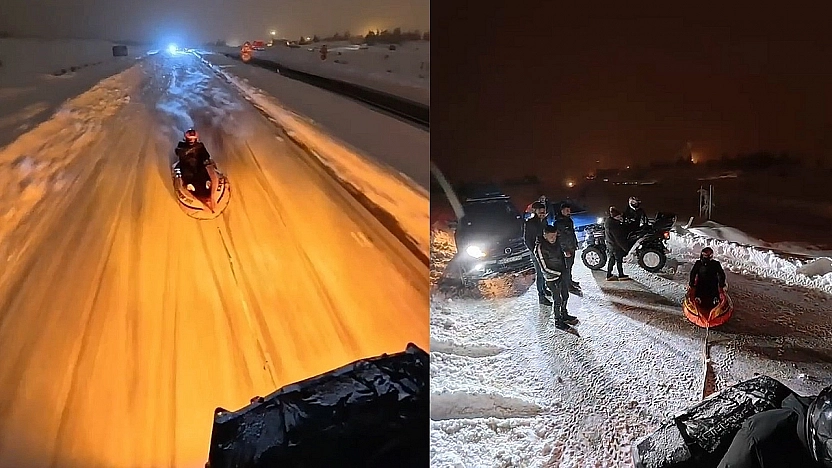 Botu Kızak Yapıp, ATV Aracıyla Çektiler