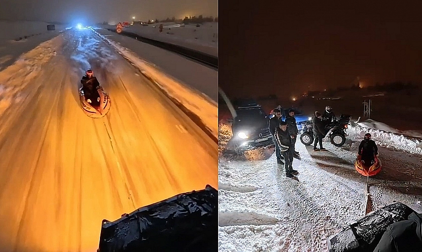 Botu Kızak Yapıp, ATV Aracıyla Çektiler