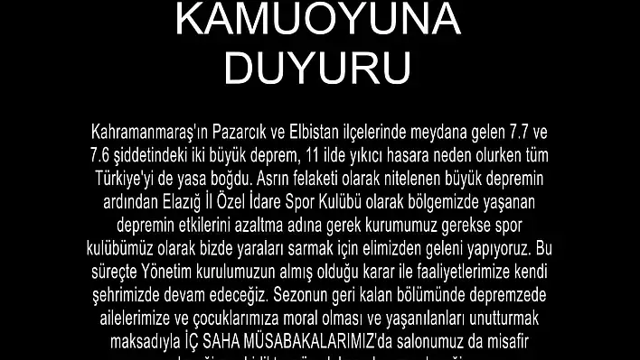 Elazığ İl Özel İdare SK: 'Faaliyetlerimize kendi şehrimizde devam edeceğiz'