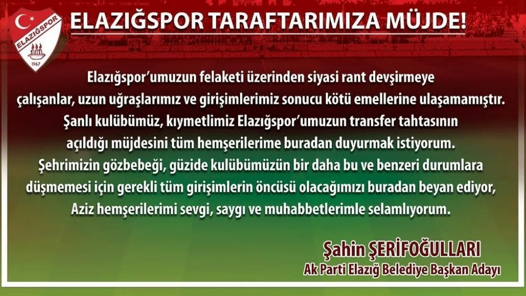 Elazığspor'da transfer tahtası açıldı