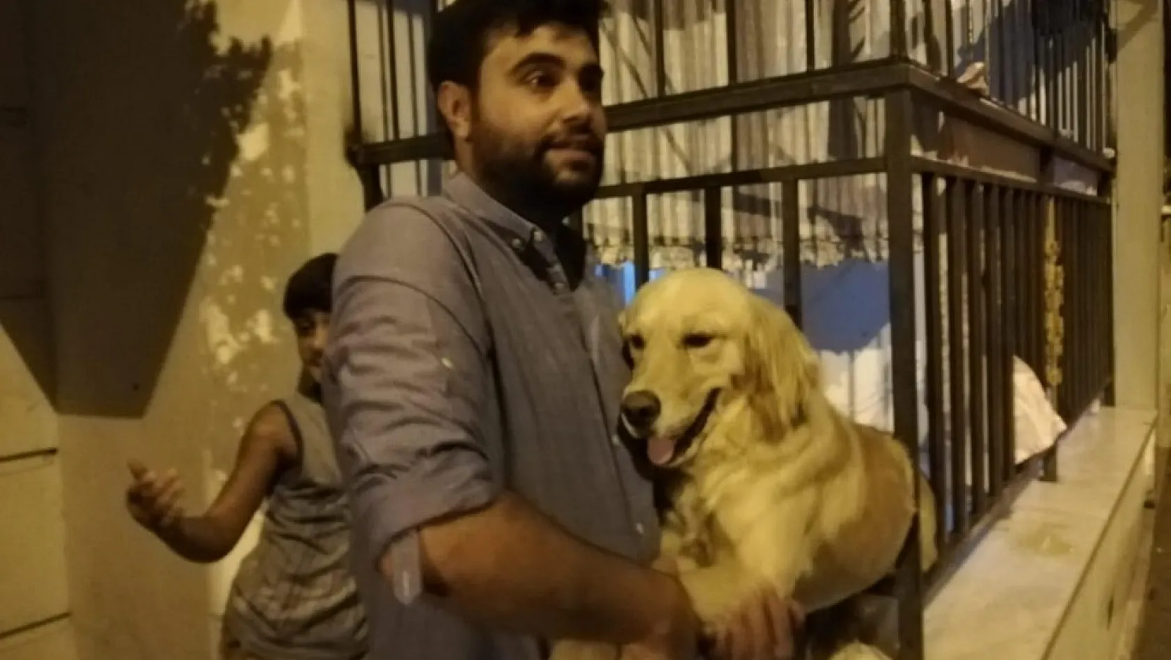 Demir parmaklıklara sıkışan köpek kurtarıldı 