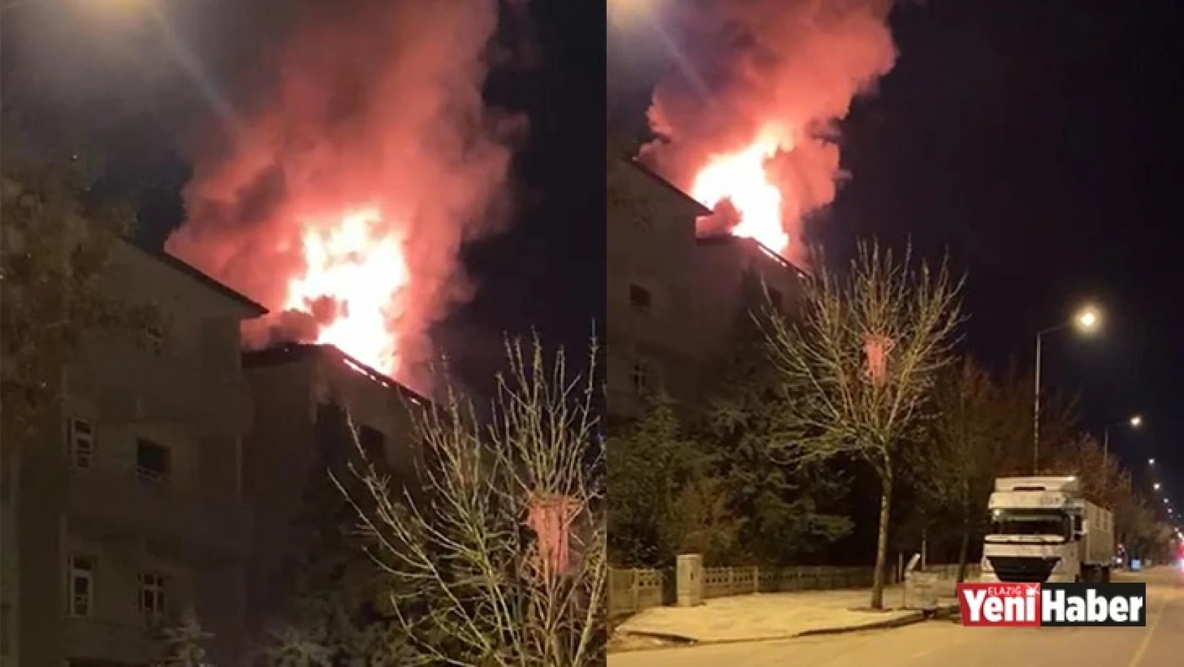 Elazığ'da Bir Binanın Çatısı Alev Alev Yandı
